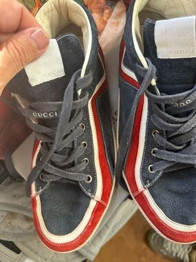 Gucci Men's Blue, Red & White High-Top Sneakers